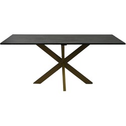 HSM Collection-Rechthoekige Eettafel Marmer-180x90x77-Zwart/Goud-Marmer/Metaal