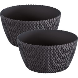 2x stuks tafelstuk plantenpot/bloempot kunststof dia 24 cm en hoogte 12 cm antraciet grijs - Plantenpotten