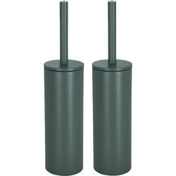 Spirella Luxe Toiletborstel in houder Cannes - 2x - donkergroen - metaal - 40 x 9 cm - met binnenbak - Toiletborstels