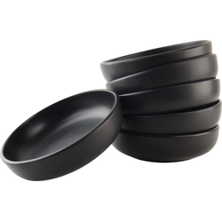 OTIX Diepe borden - Pastaborden - Soepborden - Bordenset - Set van 6 stuks - 19cm - Zwart - Keramiek - WILLOW