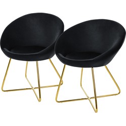 Eetkamerstoel set van 2 met ronde rugleuning zwart fluweel met goudkleurige metalen poten ML design