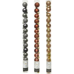 42x Stuks kunststof kerstballen mix antraciet grijs/terra bruin/camel bruin 3 cm - Kerstbal