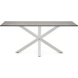 Kave Home - Argo tafel afgewerkt in porselein Iron Moss en stalen poten met witte afwerking 180 x 100