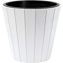 Prosperplast Plantenpot/bloempot Wood Style - buiten/binnen - kunststof - wit - D49 x H45 cm - Plantenpotten