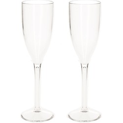 2x stuks onbreekbaar champagne/prosecco flute glas transparant kunststof 15 cl/150 ml - Champagneglazen