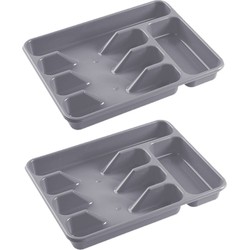 Hega Hogar Bestekbak - 2x - grijs - 5 vakken - 34 x 26 cm - lade indeling - Bestekbakken
