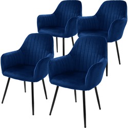 Eetkamerstoel set van 4 Gevoerde quilting met rugleuning en armleuningen Blauw Keukenstoel met microvezel fluwelen bekleding ML design