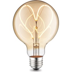 Edison Vintage LED filament lichtbron Globe - Amber - G95 Heart - Retro LED lamp - 9.5/9.5/13.5cm - geschikt voor E27 fitting - Dimbaar - 4W 280lm 2700K - warm wit licht