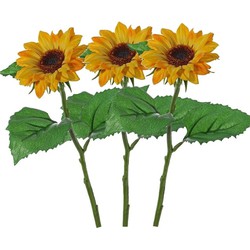 3x Gele kunst zonnebloemen kunstbloemen 35 cm decoratie - Kunstbloemen