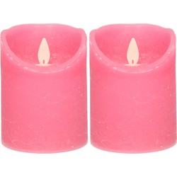 2x Fuchsia roze LED kaarsen / stompkaarsen met bewegende vlam 10 cm - LED kaarsen