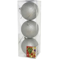 Gerimport Kerstballen - 3ST - zilver - glitter - plastic - 10cm - Kerstbal