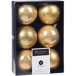 6x Kerstboomversiering luxe kunststof kerstballen goud 8 cm - Kerstbal