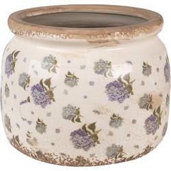 Clayre & Eef Bloempot  Ø 20x15 cm Beige Blauw Keramiek Bloemen Bloempot Binnen