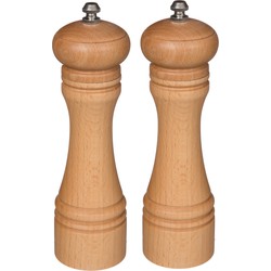 Set van 2x stuks pepermolens/zoutmolens hout beige 22 cm - Peper en zoutstel