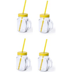 6x stuks drink potjes van glas Mason Jar gele deksel 500 ml - Drinkbekers