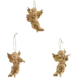 Kerstboom versiering set van 3x gouden engeltjes van 10 cm - Kersthangers