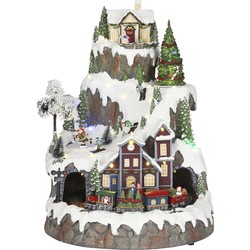 LuVille Kerstdorp Miniatuur Bergdorpje met Trein - H43 x Ø31 cm