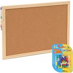 Prikbord incl. 25x punaises gekleurd - 22 x 30 cm - kurk - Prikborden