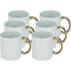 Koffiemok - 6x - wit/goud - keramiek - 300 ml - Bekers