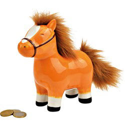 Spaarpot paard van keramiek bruin (B/H/D) 16x17x7cm
