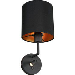 Mexlite - wandlamp - Noor - zwart - linnen metaal - Ø 18cm - LED_E27 - 1562ZW