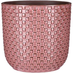 Mica Decorations Bloempot Daan  Keramiek rond roze met motief - 20.5 x Ø 21.5 cm