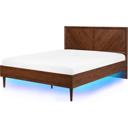 Beliani MIALET - Tweepersoonsbed met LED-verlichting-Donkere houtkleur-Vezelplaat