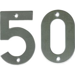 AMIG Huisnummer 50 - massief Inox RVS - 10cm - incl. bijpassende schroeven - zilver - Huisnummers