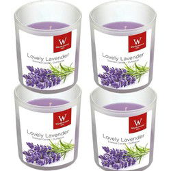 Trend Candles Geurkaars - 4x - in glas - Lavendel aroma - 8 uren - geurkaarsen