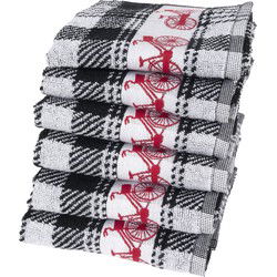 Twentse Damast Keukendoekenset - 6 stuks - Bicycle Zwart/Rood