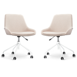 Nout-Isa bureaustoel beige - wit onderstel - set van 2