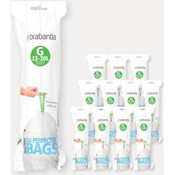 Brabantia PerfectFit Bin Bags, Code G, 23-30 Litres, 20 Bags on roll - White Box 12 pieces