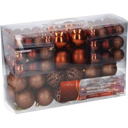 Set van 100 voordelige bruine kerstballen plastic/kunststof - Kerstbal