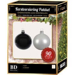 Wit met zwarte kerstballen pakket 90-delig voor 150 cm boom - Kerstbal