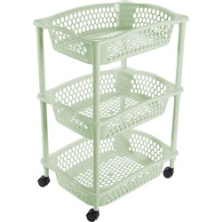 Keuken opberg trolleys/roltafels met 3 manden 62 cm mintgroen - Opberg trolley