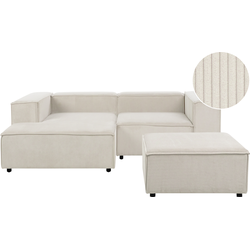 APRICA - Hoekbank 2-zits met ottomaan - Wit- Rechts - Corduroy
