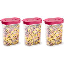 Plasticforte Voedselcontainer strooibus - 3x - roze - inhoud 1 liter - kunststof - 15 x 7 x 19 cm - Voorraadpot