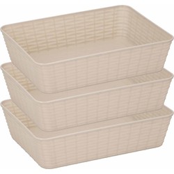 3x Beige plastic opbergmanden rechthoekig 25 x 19 x 6 cm - Opbergmanden