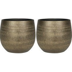 Ter Steege Plantenpot - 2x - metal look - goudkleurig - 26 x 25 cm - Plantenpotten