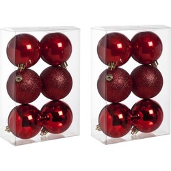12x Rode kerstballen 8 cm kunststof mat/glans/glitter - Kerstbal