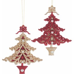 Acrylic ruby red & platinum christmas tree ornament assorted