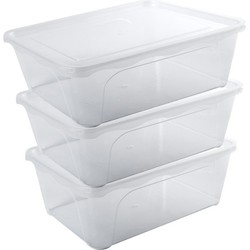 3x Voedsel plastic bewaarbakje hoog/diep 2 liter transparant 22 x 15 x 8 cm - Vershoudbakjes