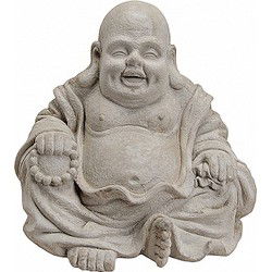 Happy boeddha beeldje - kunststeen - grijs - 32 x 35 cm - binnen - Beeldjes