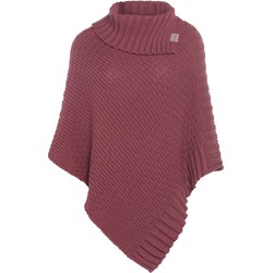 Knit Factory Nicky Gebreide Dames Poncho - Stone Red - One Size - Met opstaande kraag