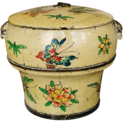 Fine Asianliving Antiek Chinese Houten Rijst Pot met Deksel Licht Geel