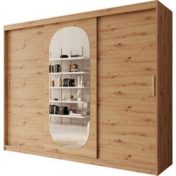 Meubella - Kledingkast Bodhi - Eiken - 250 cm - Met spiegel