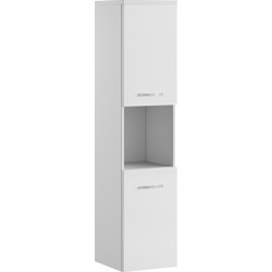 Badplaats Badkamerkast Montreal 30 x 30 x 131 cm - Wit Hoogglans - Hangende Kolomkast met 2 Deuren