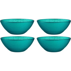 Kommetjes/serveer schaaltjes - 4x - Murano - glas - D15 x H6 cm - turquoise blauw - Stapelbaar - Kommetjes