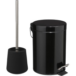 5Five Badkamer/toilet accessoires - WC-borstel/pedaalemmer 3L- zwart - Toiletaccessoireset