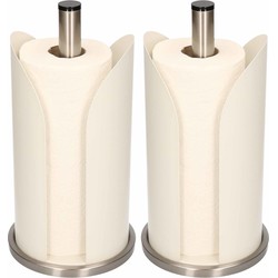 2x Witte metalen keukenpapierhouders rond 15 x 31 cm - Keukenrolhouders